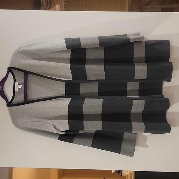 Charter Club Women's Colourblock Open front Knit Cardigan Gray Size Large - Picture 1 of 10